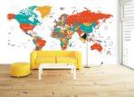 World Map, VINYL FABRIC TEXTILE Wall Mural in Different Texture, Code M905. It is produced as ONE PIECE WITHOUT JOINT. - Image 2