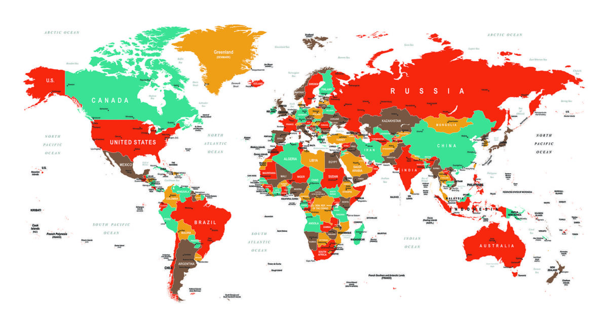 World Map, VINYL FABRIC TEXTILE Wall Mural in Different Texture, Code M905. It is produced as ONE PIECE WITHOUT JOINT. - Image 1