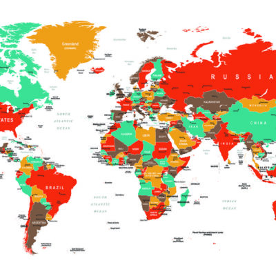 World Map, VINYL FABRIC TEXTILE Wall Mural in Different Texture, Code M905. It is produced as ONE PIECE WITHOUT JOINT.