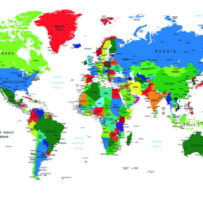 World Map MURAL WALLPAPER, Available in Various Paper Texture, Code M906. It is Produced as 105 CM WIDE ROLL PANELS.
