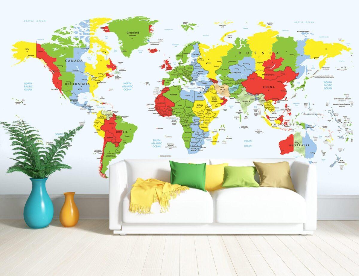 World Map MURAL WALLPAPER, Available in Various Paper Texture, Code M907. It is Produced as 105 CM WIDE ROLL PANELS. - Image 2