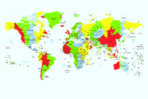 World Map MURAL WALLPAPER, Available in Various Paper Texture, Code M907. It is Produced as 105 CM WIDE ROLL PANELS.