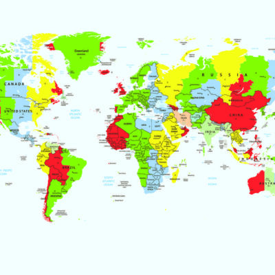 World Map, VINYL FABRIC TEXTILE Wall Mural in Different Texture, Code M907. It is produced as ONE PIECE WITHOUT JOINT.