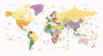 World Map, VINYL FABRIC TEXTILE Wall Mural in Different Texture, Code M908. It is produced as ONE PIECE WITHOUT JOINT.