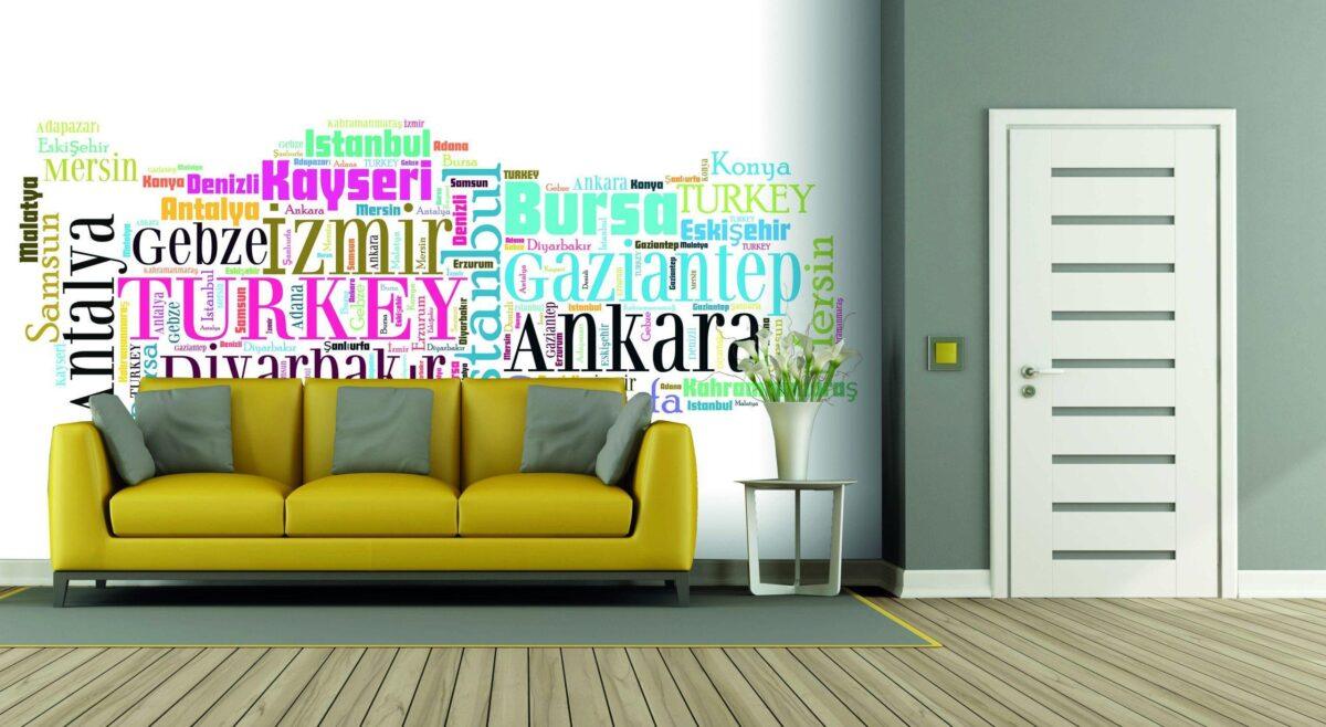 Turkey Graphic, VINYL FABRIC TEXTILE Wall Mural in Different Texture, Code M911. It is produced as ONE PIECE WITHOUT JOINT. - Image 2
