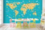 School Map Kids, VINYL FABRIC TEXTILE Wall Mural in Different Texture, Code M938. It is produced as ONE PIECE WITHOUT JOINT. - Image 2