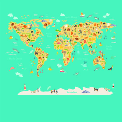 School Map Kids, VINYL FABRIC TEXTILE Wall Mural in Different Texture, Code M938. It is produced as ONE PIECE WITHOUT JOINT.