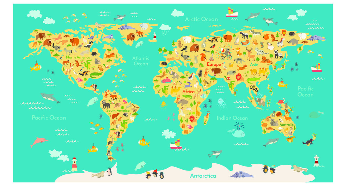 School Map Kids MURAL WALLPAPER, Available in Various Paper Texture, Code M938. It is Produced as 105 CM WIDE ROLL PANELS. - Image 1