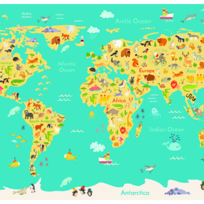 School Map Kids MURAL WALLPAPER, Available in Various Paper Texture, Code M938. It is Produced as 105 CM WIDE ROLL PANELS.