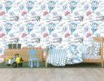 Blue Balloon Kids, VINYL FABRIC TEXTILE Wall Mural in Different Texture, Code M950. It is produced as ONE PIECE WITHOUT JOINT. - Image 2