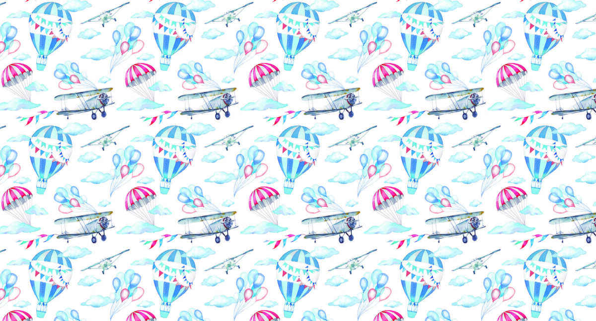 Blue Balloon Kids, VINYL FABRIC TEXTILE Wall Mural in Different Texture, Code M950. It is produced as ONE PIECE WITHOUT JOINT. - Image 1
