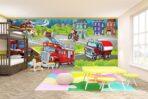 Firefighter Kids, VINYL FABRIC TEXTILE Wall Mural in Different Texture, Code M958. It is produced as ONE PIECE WITHOUT JOINT. - Image 2