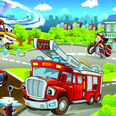Firefighter Kids MURAL WALLPAPER, Available in Various Paper Texture, Code M958. It is Produced as 105 CM WIDE ROLL PANELS.