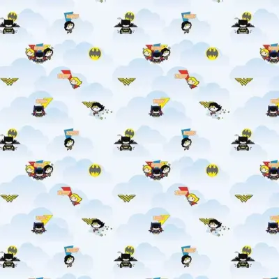 DC SUPER FRIENDS VINYL FABRIC TEXTILE Wall Mural in Different Texture, Code WB2000. It is produced as ONE PIECE WITHOUT JOINT.