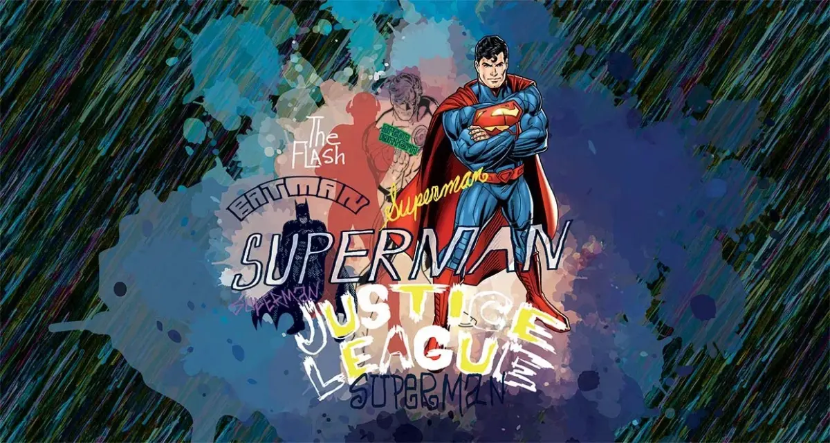 JUSTICE LEAGUE VINYL FABRIC TEXTILE Wall Mural in Different Texture, Code WB2008. It is produced as ONE PIECE WITHOUT JOINT. - Image 1