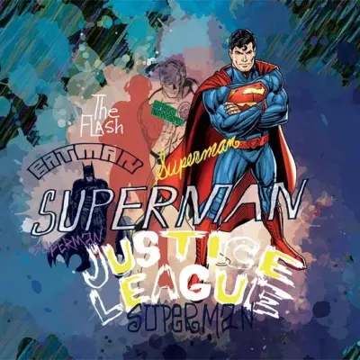 JUSTICE LEAGUE VINYL FABRIC TEXTILE Wall Mural in Different Texture, Code WB2008. It is produced as ONE PIECE WITHOUT JOINT.