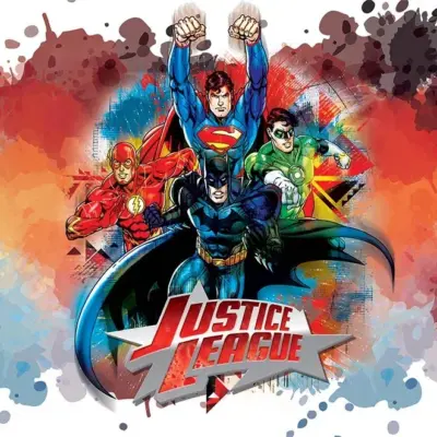 JUSTICE LEAGUE VINYL FABRIC TEXTILE Wall Mural in Different Texture, Code WB2010. It is produced as ONE PIECE WITHOUT JOINT.