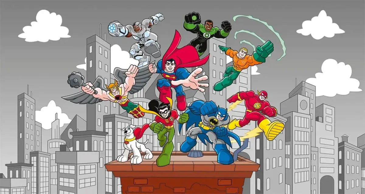 JUSTICE LEAGUE VINYL FABRIC TEXTILE Wall Mural in Different Texture, Code WB2011. It is produced as ONE PIECE WITHOUT JOINT. - Image 1