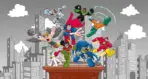 JUSTICE LEAGUE VINYL FABRIC TEXTILE Wall Mural in Different Texture, Code WB2011. It is produced as ONE PIECE WITHOUT JOINT.