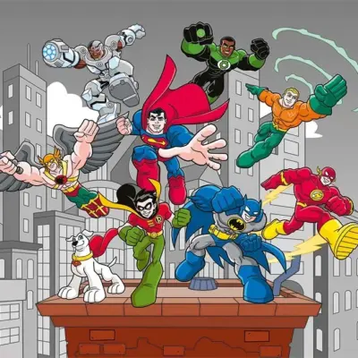 JUSTICE LEAGUE VINYL FABRIC TEXTILE Wall Mural in Different Texture, Code WB2011. It is produced as ONE PIECE WITHOUT JOINT.