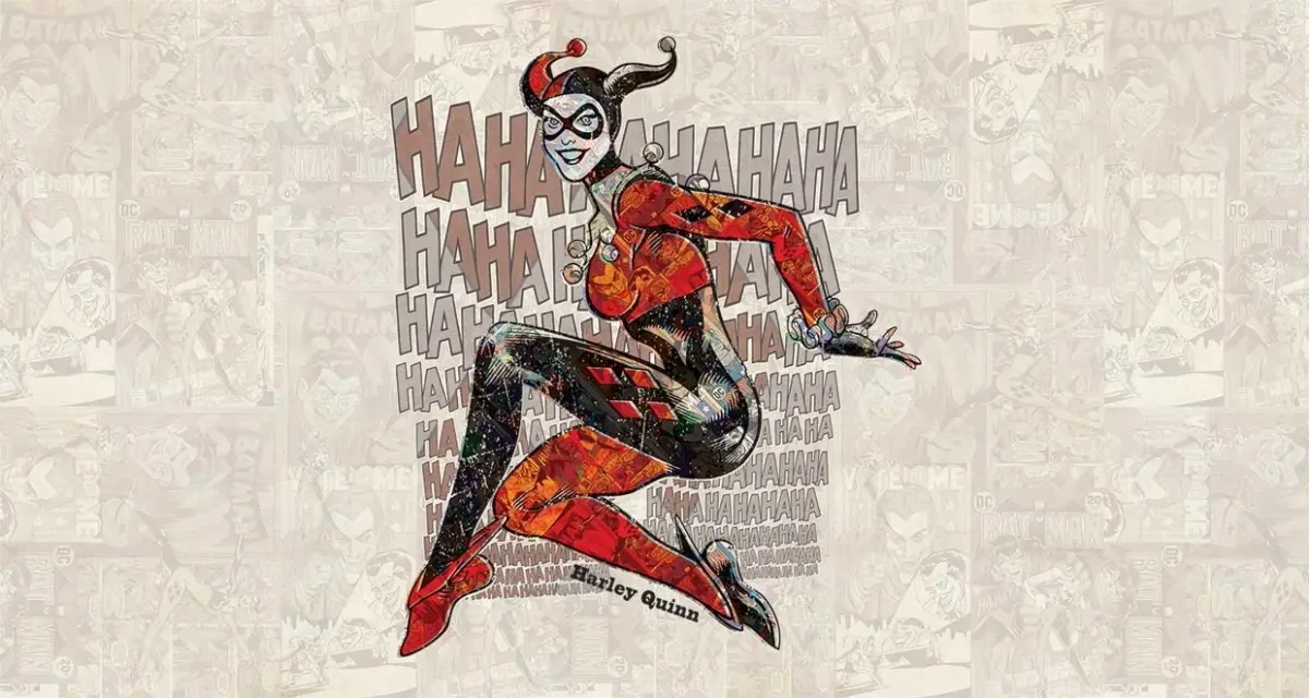 HARLEY QUINN VINYL FABRIC TEXTILE Wall Mural in Different Texture, Code WB2032. It is produced as ONE PIECE WITHOUT JOINT. - Image 1
