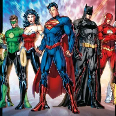 JUSTICE LEAGUE VINYL FABRIC TEXTILE Wall Mural in Different Texture, Code WB2036. It is produced as ONE PIECE WITHOUT JOINT.
