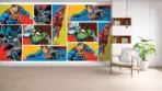 JUSTICE LEAGUE VINYL FABRIC TEXTILE Wall Mural in Different Texture, Code WB2041. It is produced as ONE PIECE WITHOUT JOINT. - Image 2