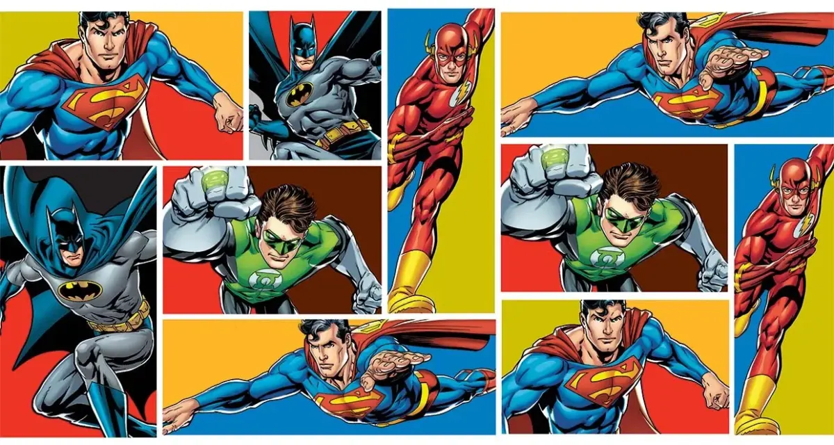 JUSTICE LEAGUE VINYL FABRIC TEXTILE Wall Mural in Different Texture, Code WB2041. It is produced as ONE PIECE WITHOUT JOINT. - Image 1