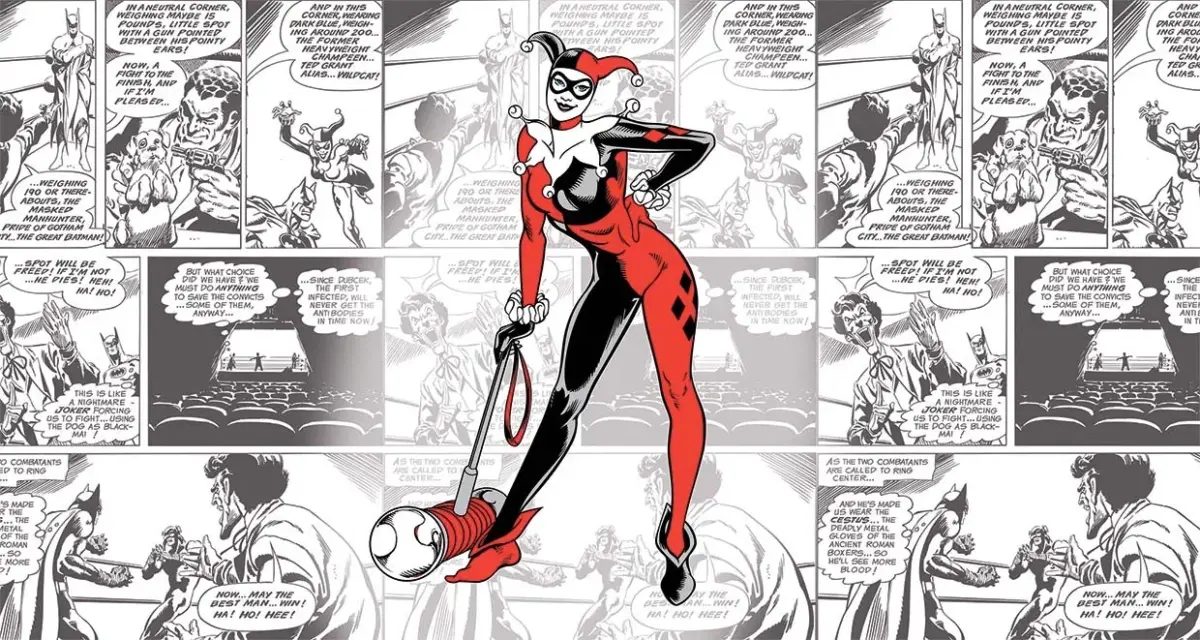 HARLEY QUINN, VINYL FABRIC TEXTILE Wall Mural in Different Texture, Code WB2042. It is produced as ONE PIECE WITHOUT JOINT. - Image 1