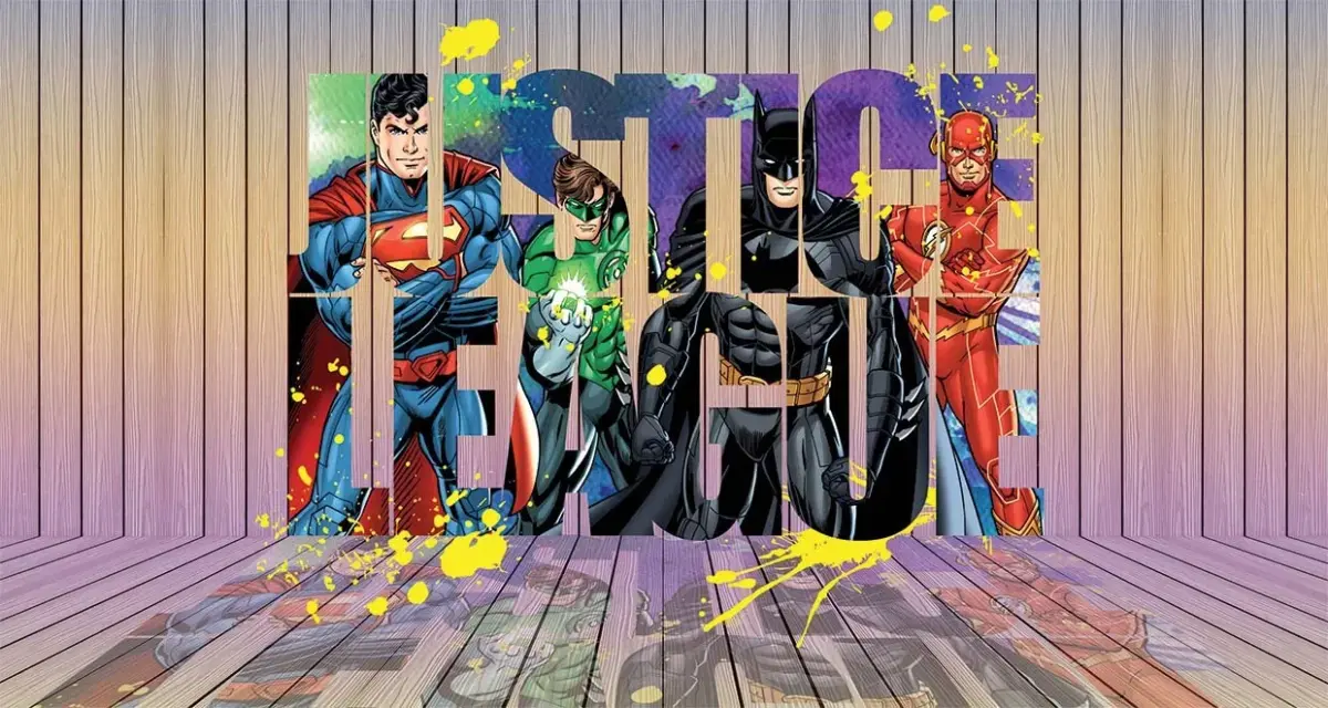 JUSTICE LEAGUE VINYL FABRIC TEXTILE Wall Mural in Different Texture, Code WB2056. It is produced as ONE PIECE WITHOUT JOINT. - Image 1