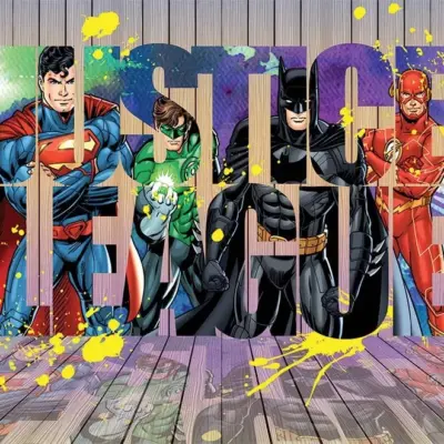 JUSTICE LEAGUE VINYL FABRIC TEXTILE Wall Mural in Different Texture, Code WB2056. It is produced as ONE PIECE WITHOUT JOINT.