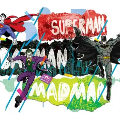 JUSTICE LEAGUE MURAL WALLPAPER, Available in Various Paper Texture, Code WB2078. 105 CM WIDE ROLL PANELS.