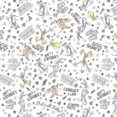 LOONEY TUNES, VINYL FABRIC TEXTILE Wall Mural in Different Texture, Code WB2098. It is produced as ONE PIECE WITHOUT JOINT.