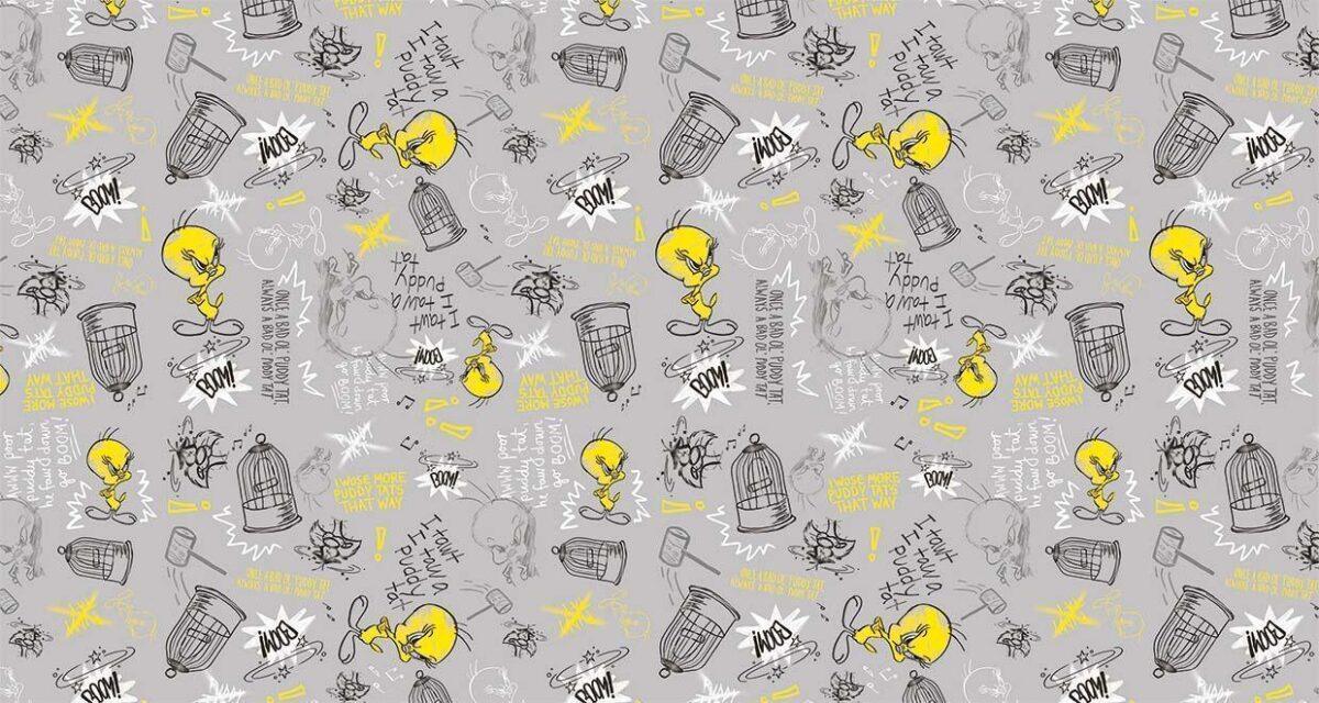 LOONEY TUNES, VINYL FABRIC TEXTILE Wall Mural in Different Texture, Code WB2135. It is produced as ONE PIECE WITHOUT JOINT. - Image 1