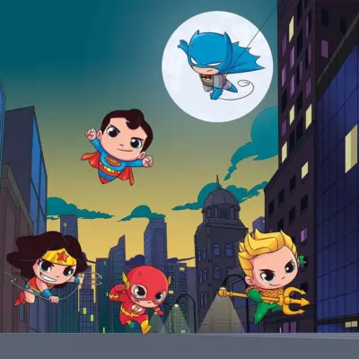DC SUPER FRIENDS MURAL WALLPAPER, Available in Various Paper Texture, Code WB2157. 105 CM WIDE ROLL PANELS.