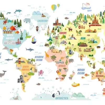MAPS, VINYL FABRIC TEXTILE Wall Mural in Different Texture, Code WB2173. It is produced as ONE PIECE WITHOUT JOINT.