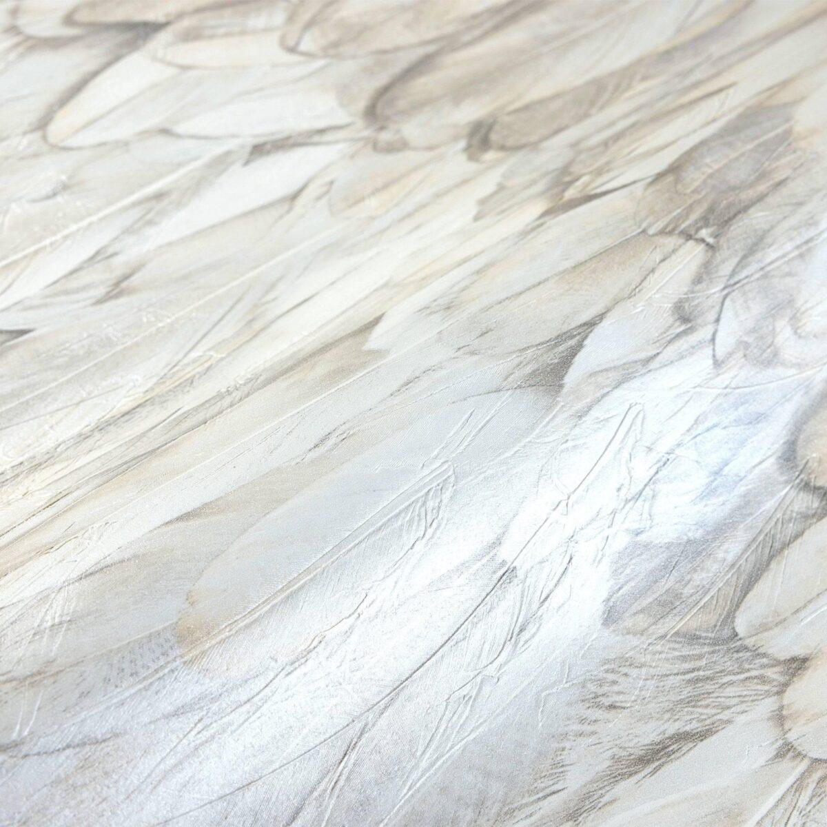 Modern Bird Feather Patterned Wallpaper Beige Code 9913-2 - Image 4