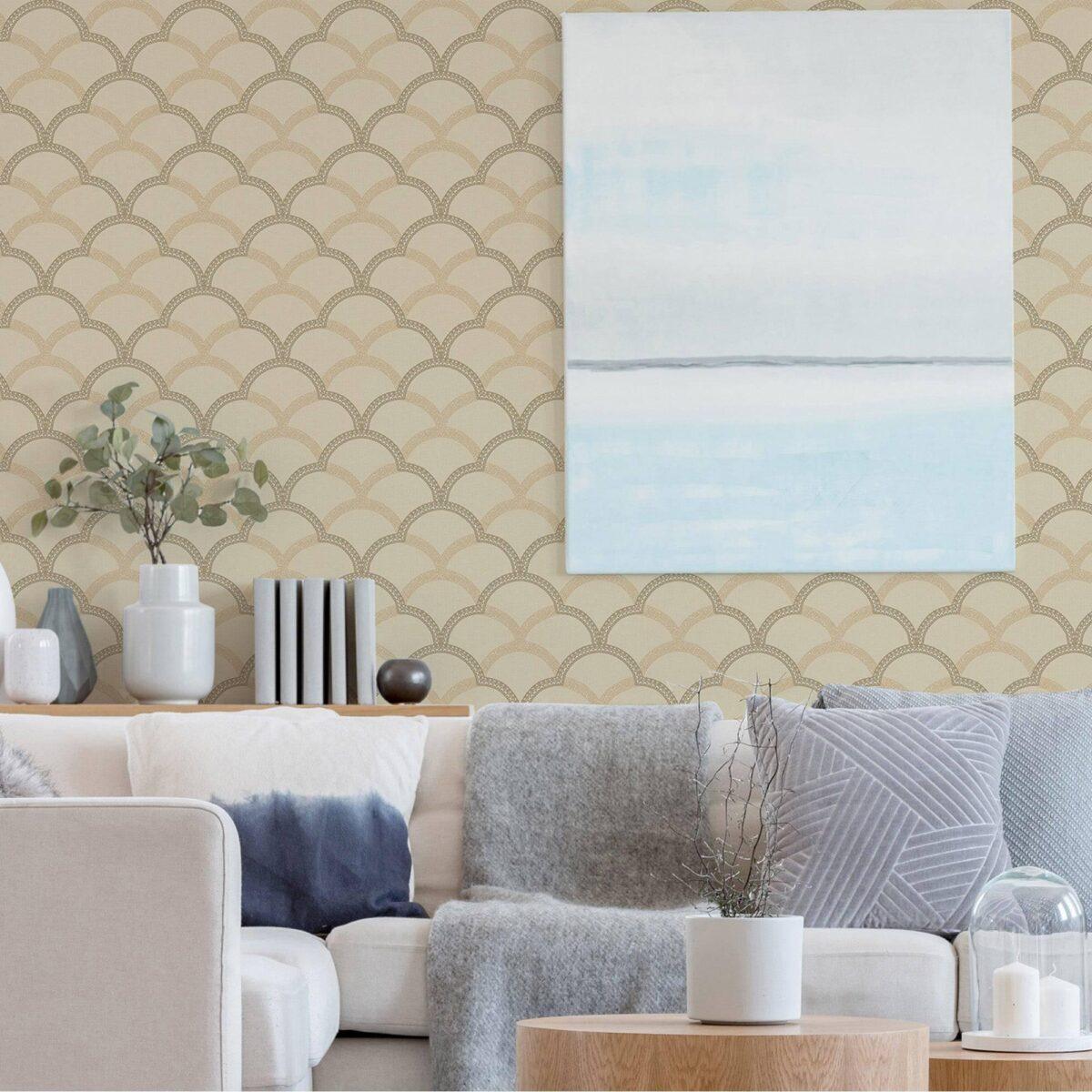 Simple waves ornament wallpaper Beige Code 7811-2 - Image 2