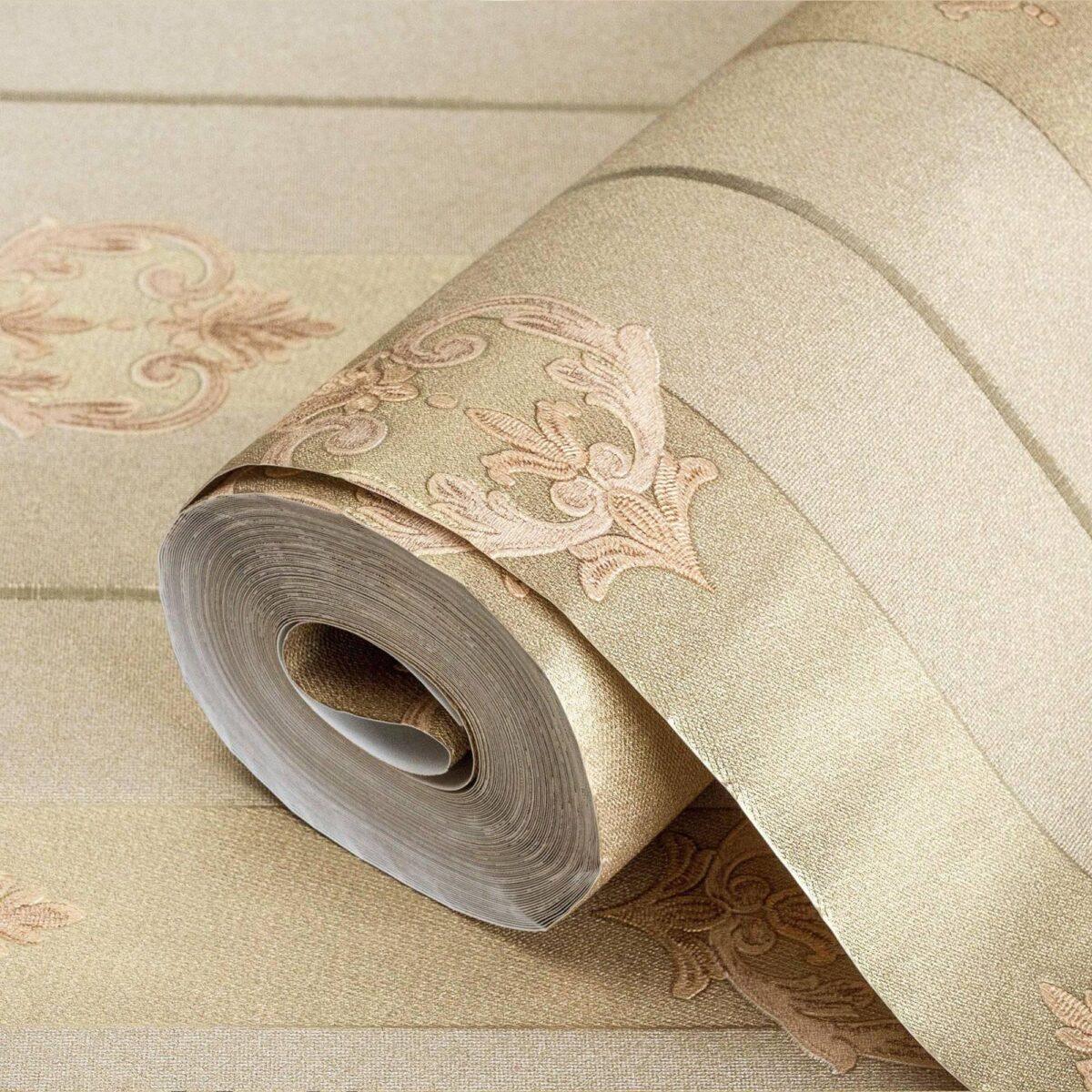 Striped wallpaper with neoclassical discreet ornament Beige Code 7804-4 - Image 1