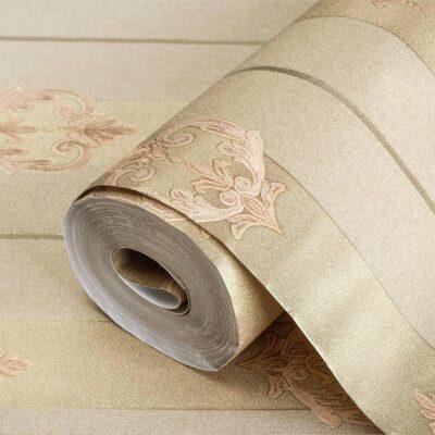 Striped wallpaper with neoclassical discreet ornament Beige Code 7804-4