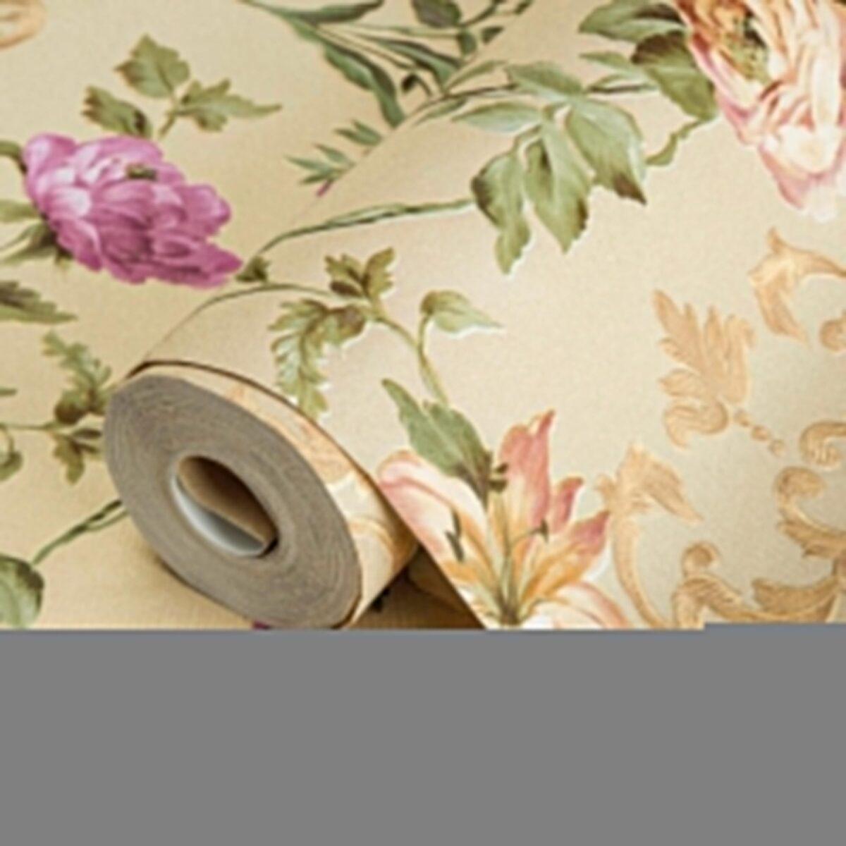 Floral damask with blooming roses ornament wallpaper Beige Code 7803-4 - Image 1