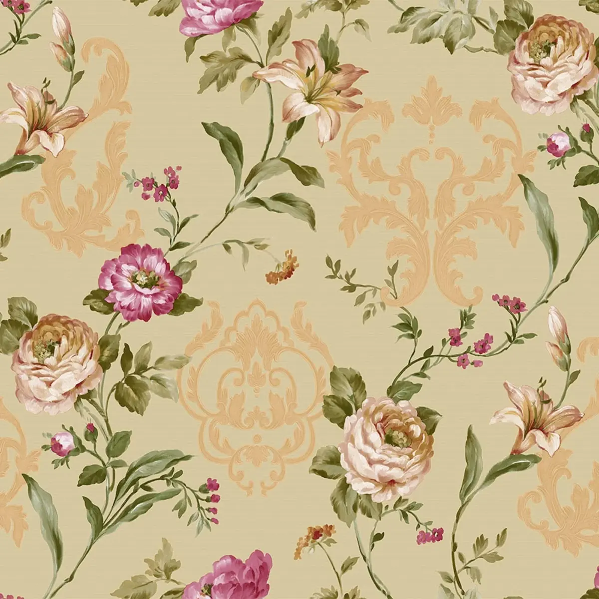 Floral damask with blooming roses ornament wallpaper Beige Code 7803-4 - Image 4