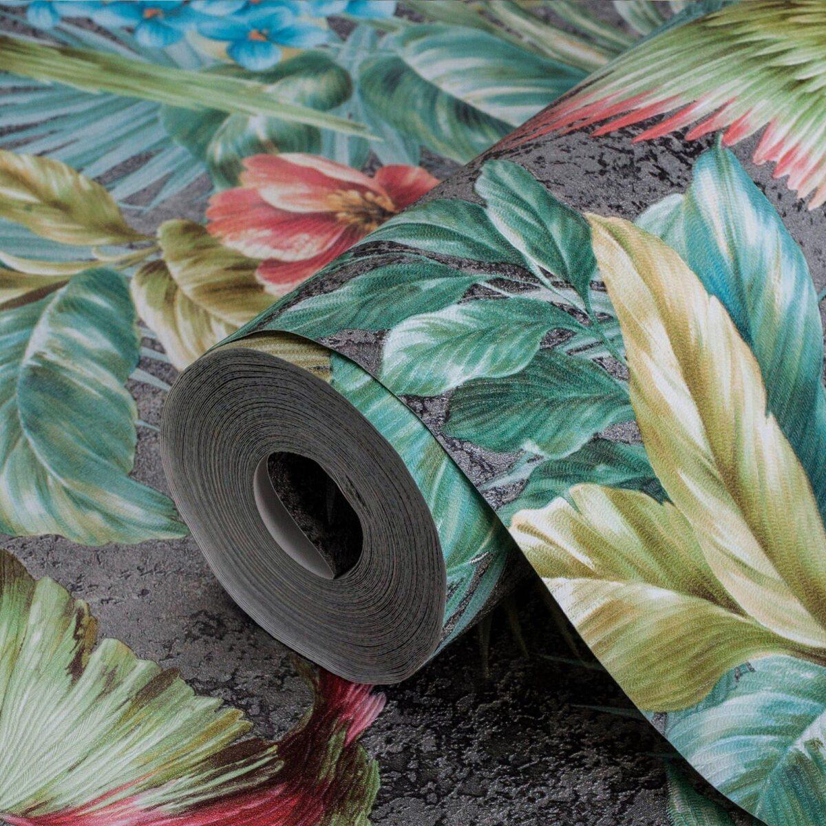 Wallpaper Parrot and Tropical Plant Trend Gray Code 9905-4 - Image 1