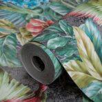 Wallpaper Parrot and Tropical Plant Trend Gray Code 9905-4