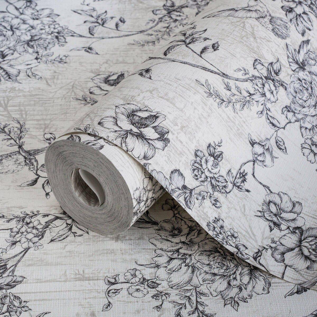 Floral Pattern Trend Wallpaper Black White Code 9914-1 - Image 1