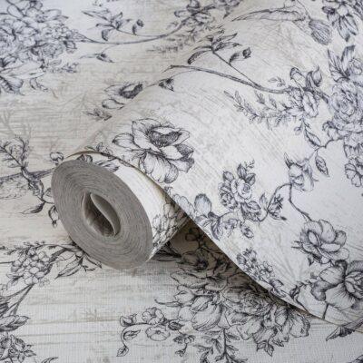 Floral Pattern Trend Wallpaper Black White Code 9914-1