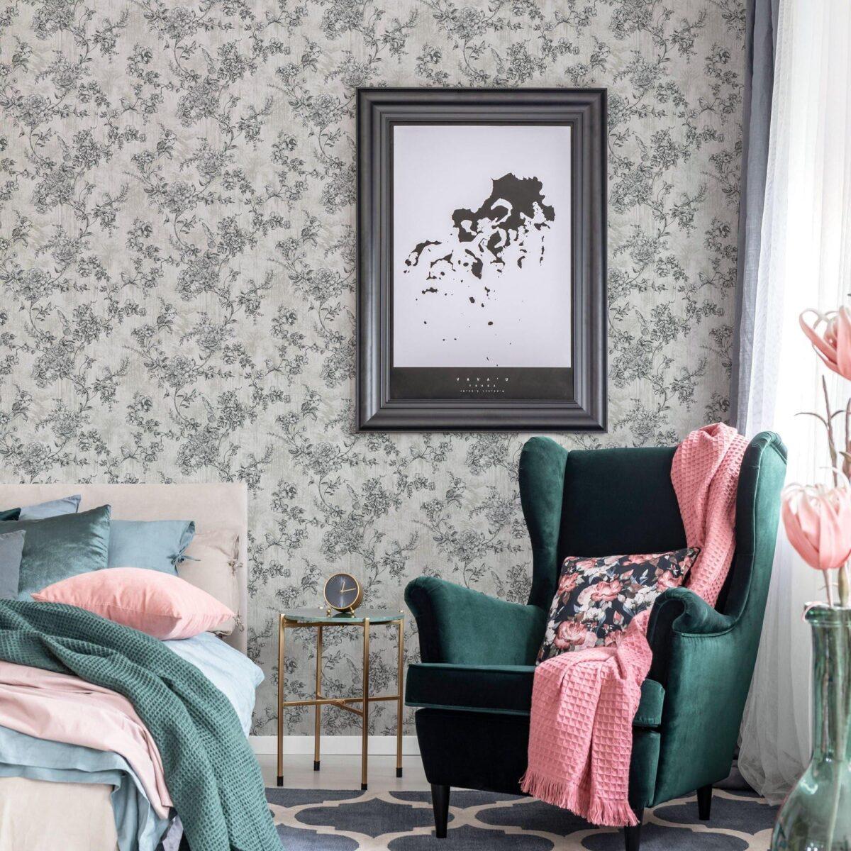 Floral Pattern Trend Wallpaper Black White Code 9914-1 - Image 6