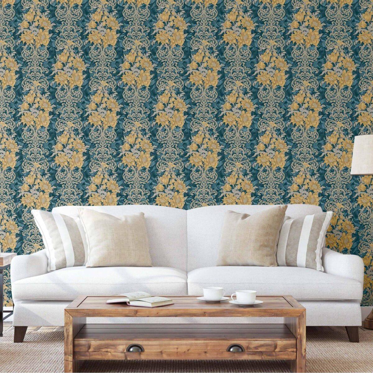 Floral detailed Rococo damask pattern wallpaper Green Code 7805-4 - Image 6