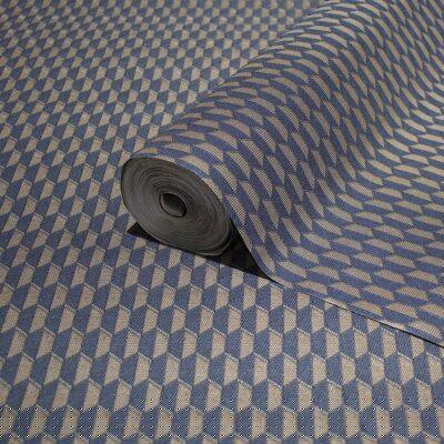 Hexagon Geometric Design Wallpaper Blue Cream Code 23208-6