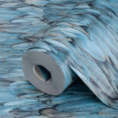 Modern Bird Feather Patterned Wallpaper Blue Code 9913-3